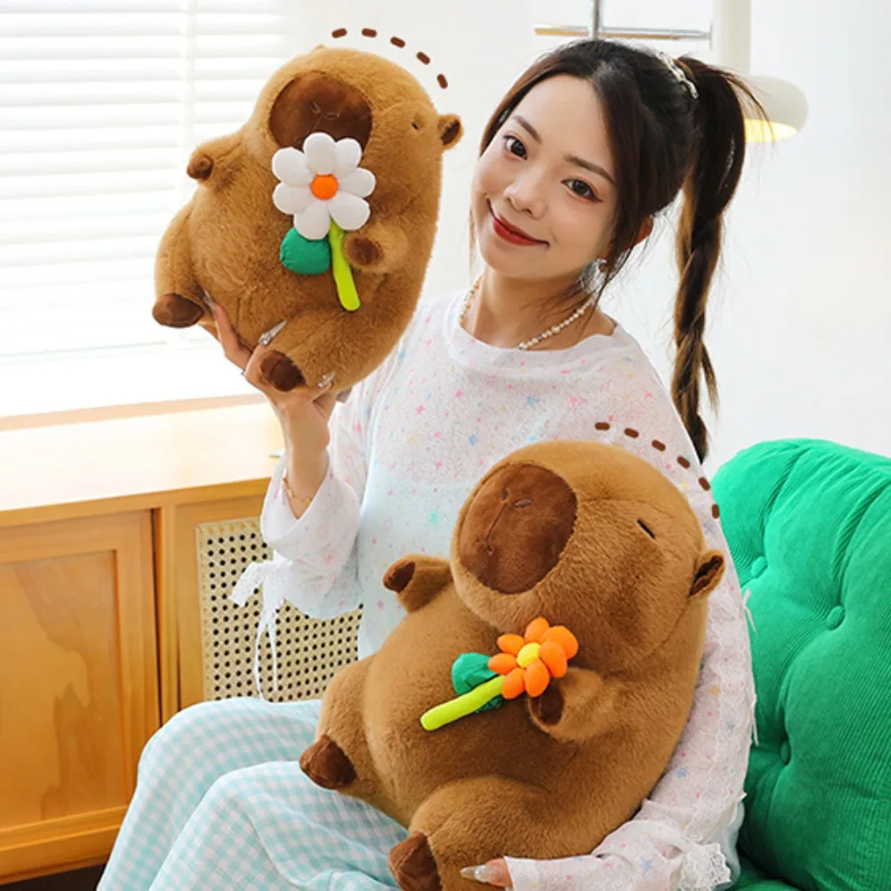 

Lovely Fluffy Flower Capybara Plush Toy Soft Brown Capybara Plush Doll Cute Animal Capybara Stuffed Doll Room Decor