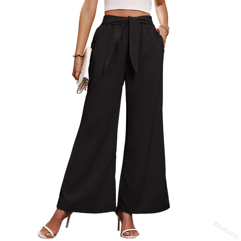 Casual Fashion High Waist Suit Pants Y2K Clothing Outfits Streetwear Women Loose Solid Color Lace Up Wide Leg Pants