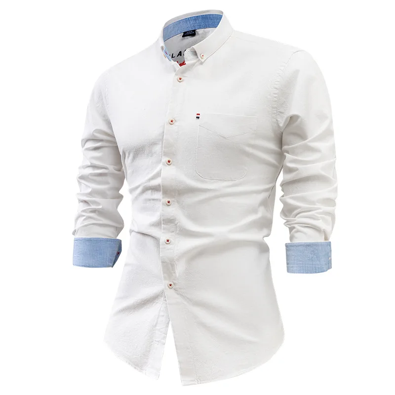 

4XL 3XL Cotton Linen Shirts Longsleeve Shirt for Man Solid Color Casual Camisa Men Long Sleeve Shirt Easy Care High Quality