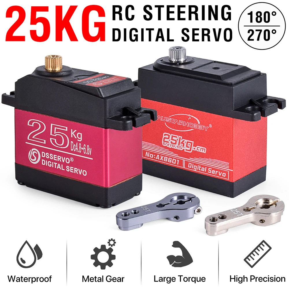 RC Servo สำหรับ Mobil RC 25KG Servo กันน้ำ RC Servo 1/10 RC Servo เกียร์โลหะสำหรับ1/8 1/12 Mobil RC