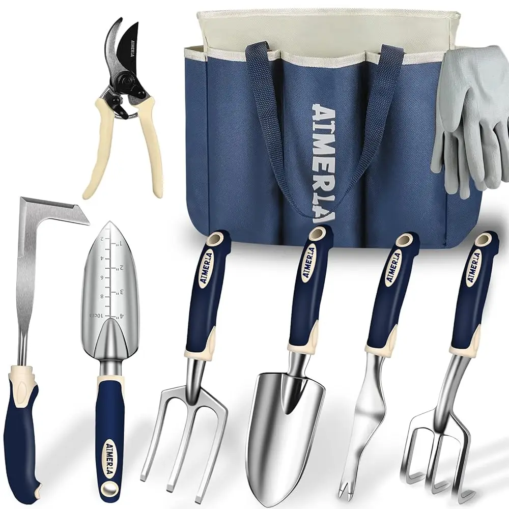

Gardening Tools Set Of 9 Heavy Duty Garden Tools With Non-Slip Rubber G With Large Garden Bag For Tools Durable Hand Tools For