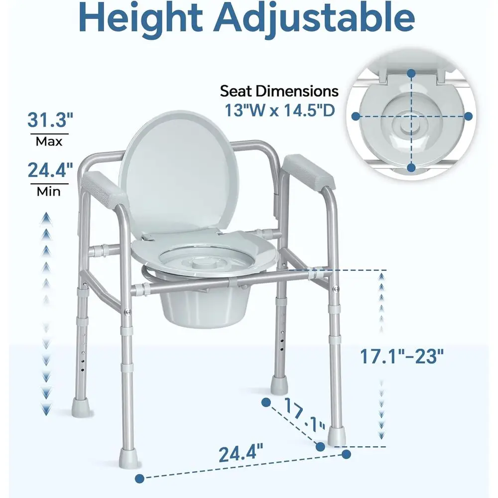 Portable Adjustable-Height Bedside Commode