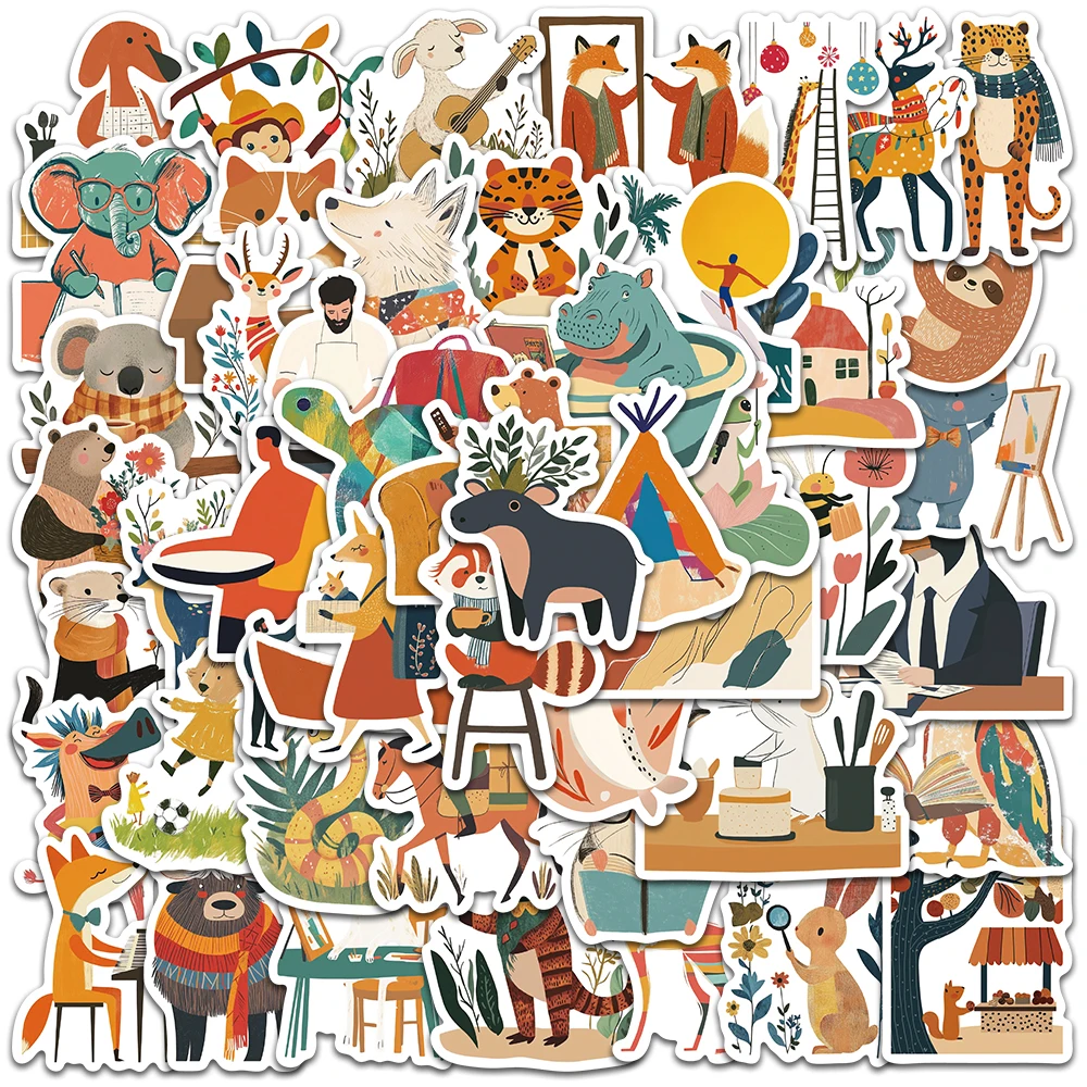 50pcs Aesthetic Cartoon Fairy Tale Animals Stickers DIY Vinyl Decals For Luggage Guitar Phone Bicycle Waterproof Laptop Sticker