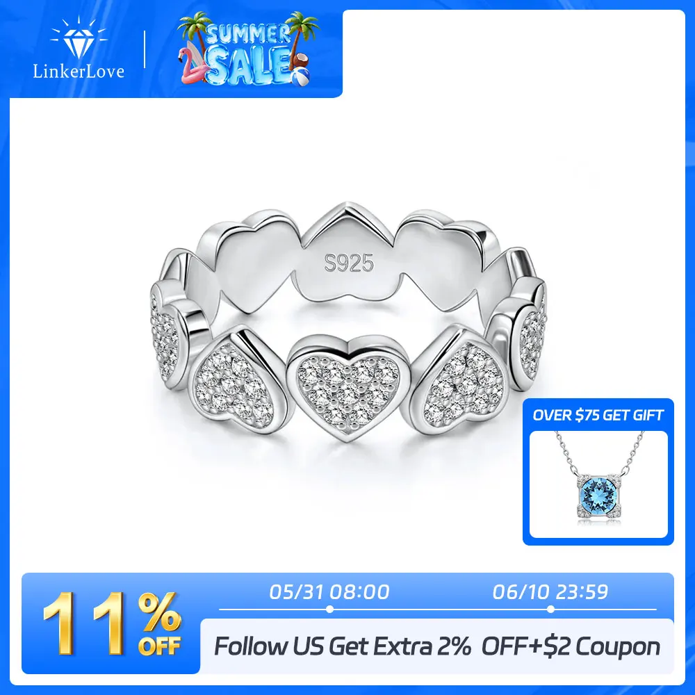 

LinkerLove Moissanite Heart-shape Wedding Band Diamond Engagement Ring for Women S925 Sterling Silver Promise Ring Fine Jewelry