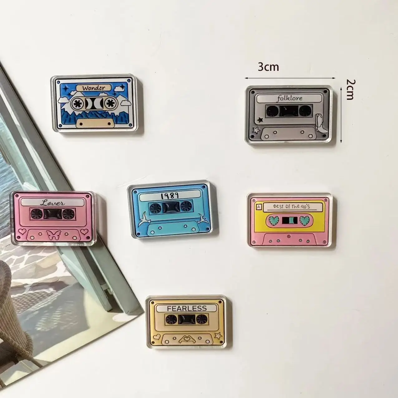 6Pcs Acrylic Mini Tape Radio Refrigerator Home Decoration Photo Message Magnet Fixed.