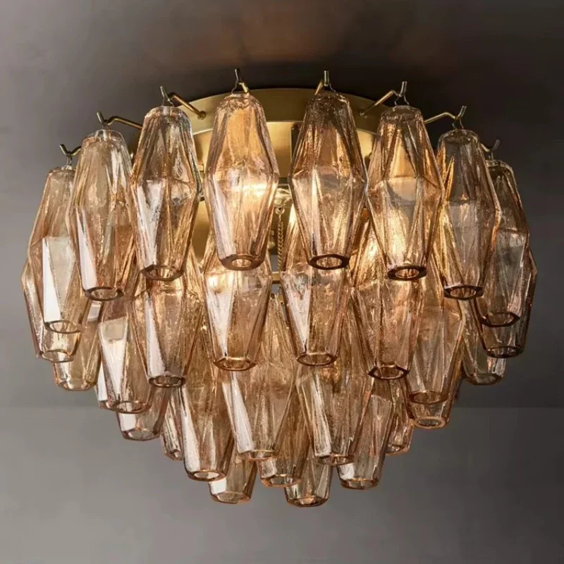 

Modern luxury glass transparent glass embedded interior decoration lighting gold LED living room ceiling light