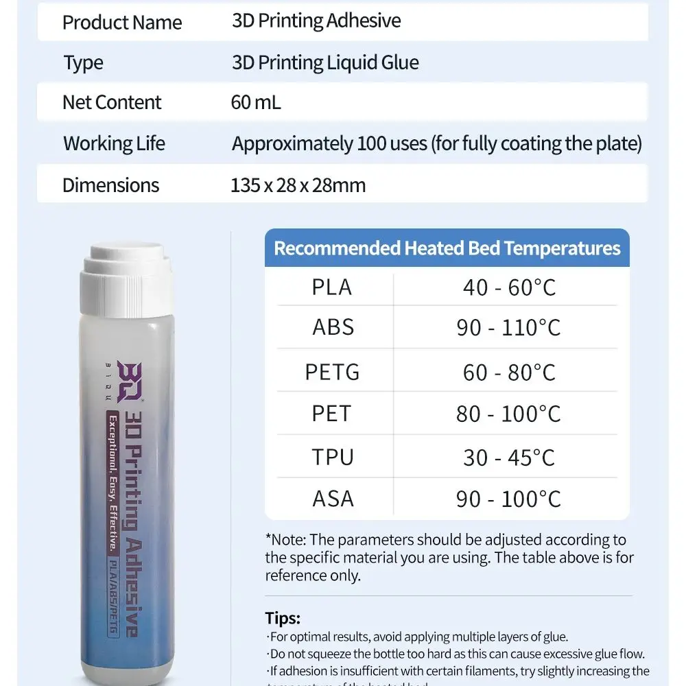 

BIQU 3D Printing Adhesive Glue Stick Maintained Constant Adhesion For Bambu Lab Build Plate PLA ABS PETG PET TPU ASA