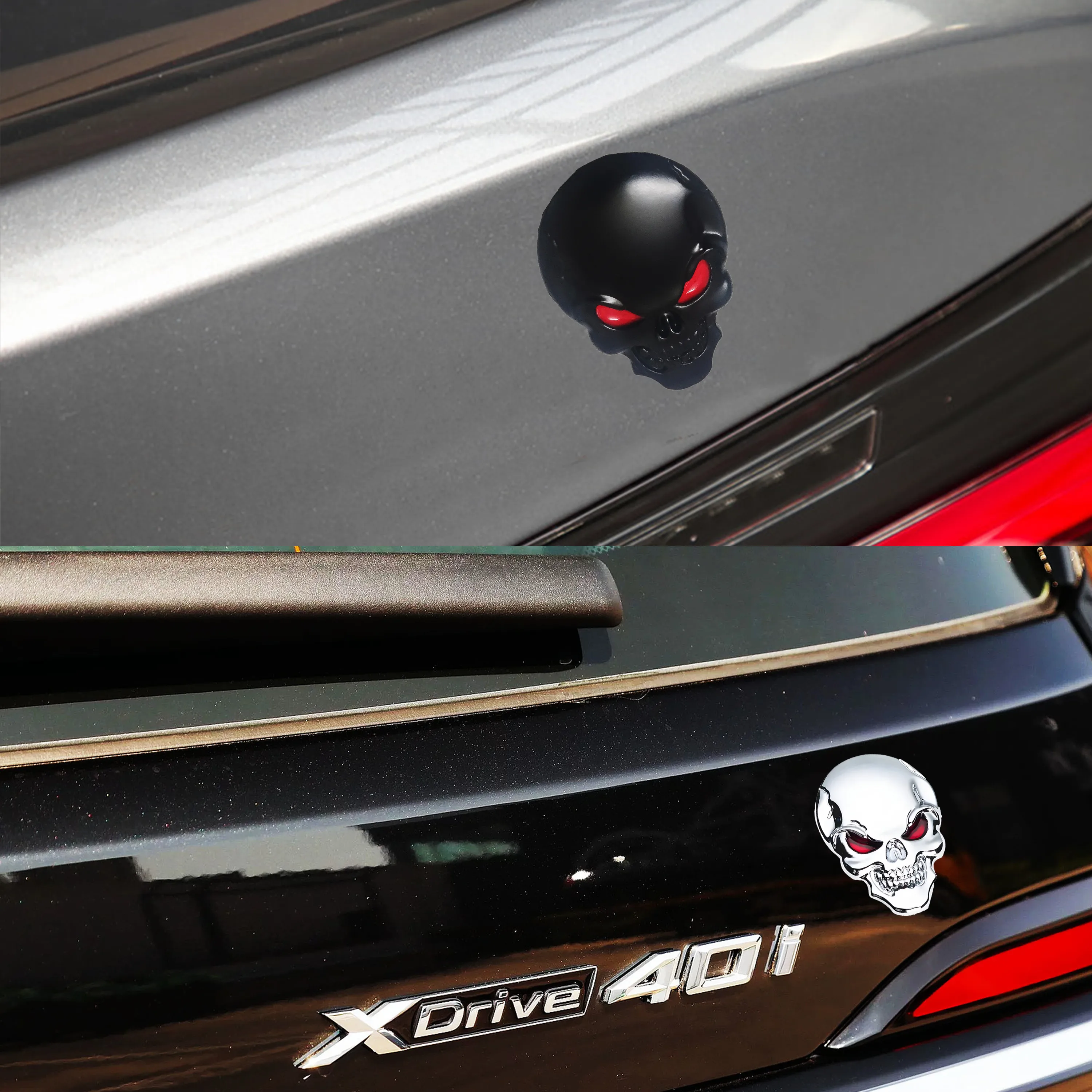 2pc Skull Pirate Skeleton Buccaneer Head Skull 3D Metal Car Body Sticker Auto Rear Emblem Badge Decal Car Sticker