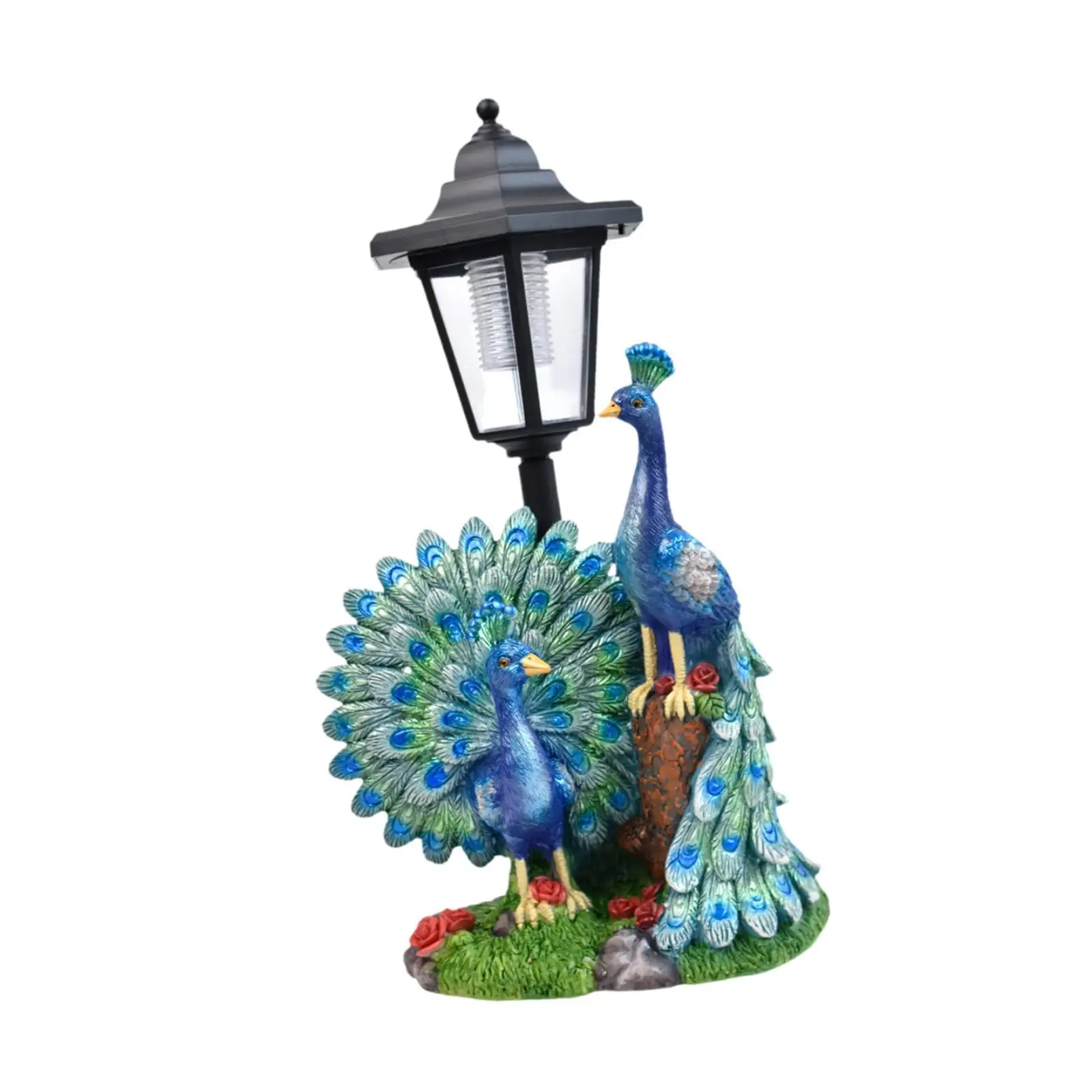 Garden Peacock Resin Sculpture Solar Landscape Lamp Modern Decorative Statuette for Patio Yard