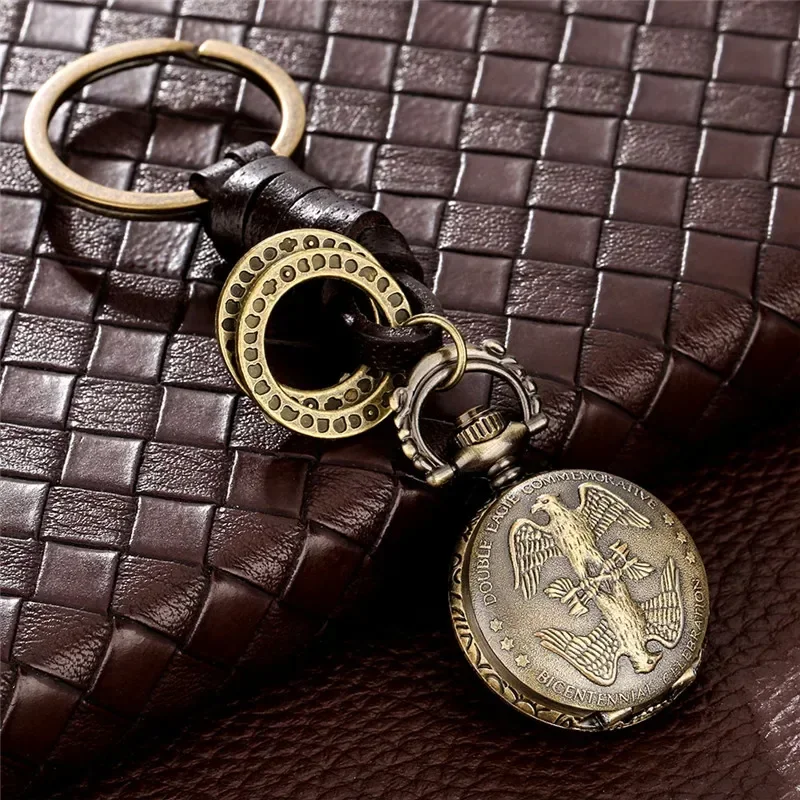 Steampunk Double Eagles Full Hunter Animal Clock Retro Small Size Quartz Pocket Watch for Men Women Pendant Key Ring Timepiece