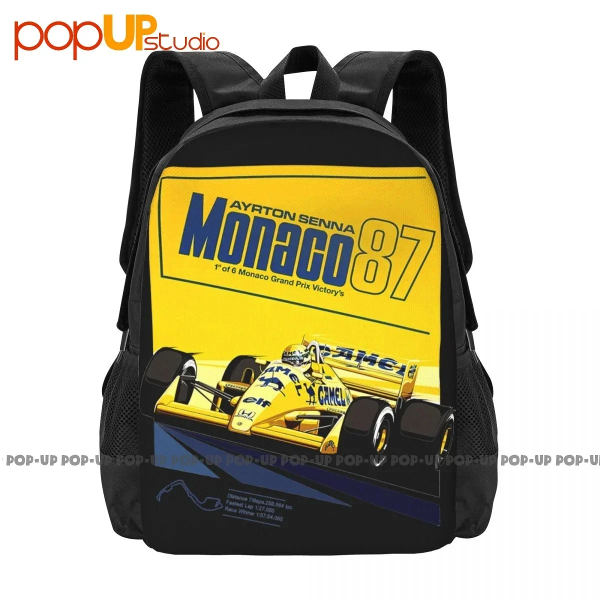 Tributo Ayrton Senna Pilota Fórmula Gran Premio Montecarlo 1987 Mochila de viagem de grande capacidade com impressão 3D