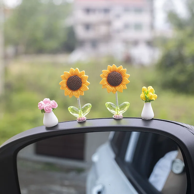 10Pcs Car Center Console Shake Head Cute Little Sunflower Car Jewelry Ornaments