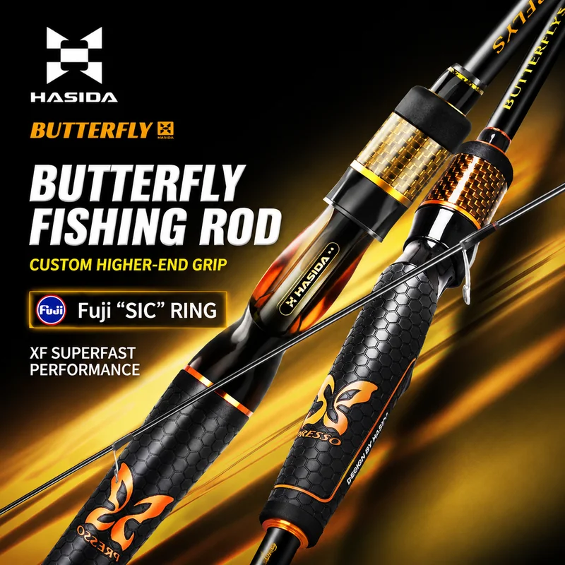 HASIDA Butterfly Insect Fishing Rod Custom Golf Shaft Fuji SIC Guide Ring 30+40T High Carbon Spinning Baitcasting Rod