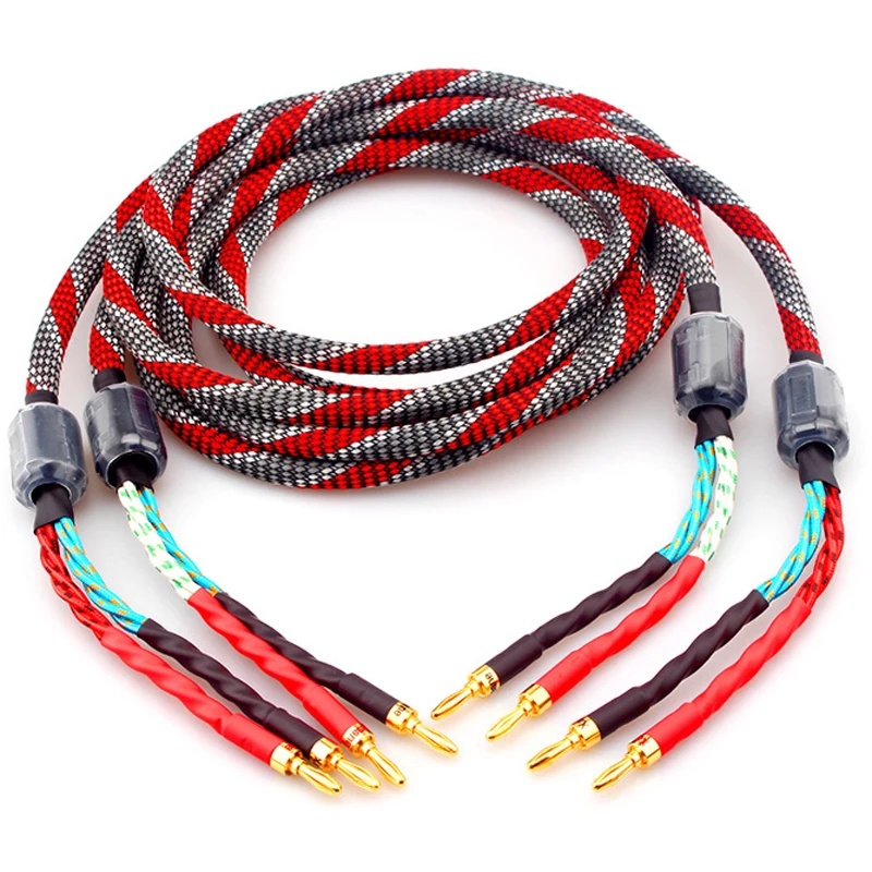 

One Pair oxygen-free copper audio speaker cable HI-FI high-end amplifier speaker cable Banana head cable