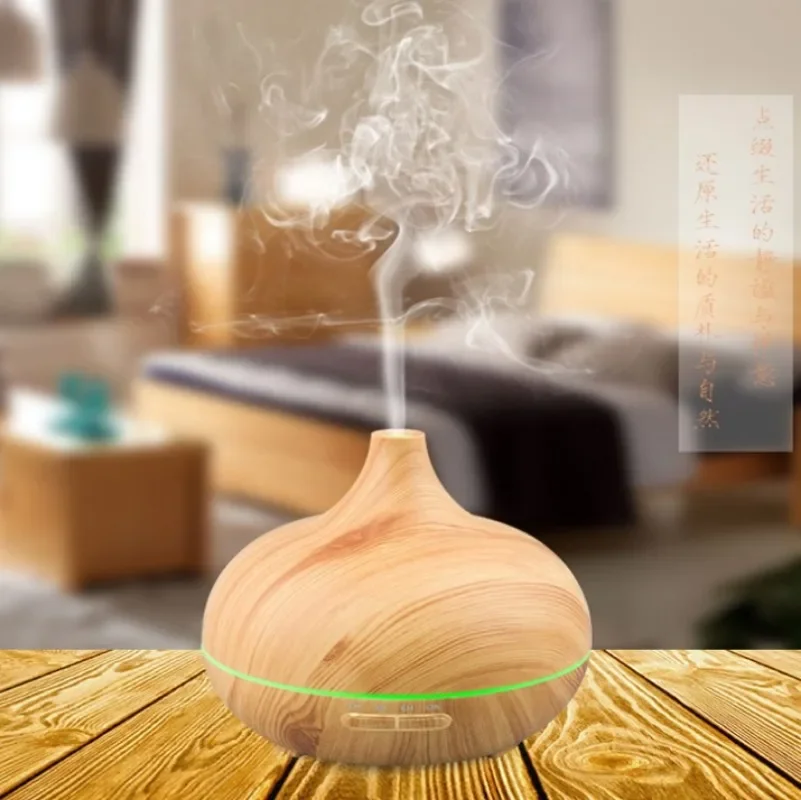 High Quality 400ml Aromatherapy Essential Oil Diffuser Wood Grain Remote Control Ultrasonic Air Humidifier with 7 Colors Light