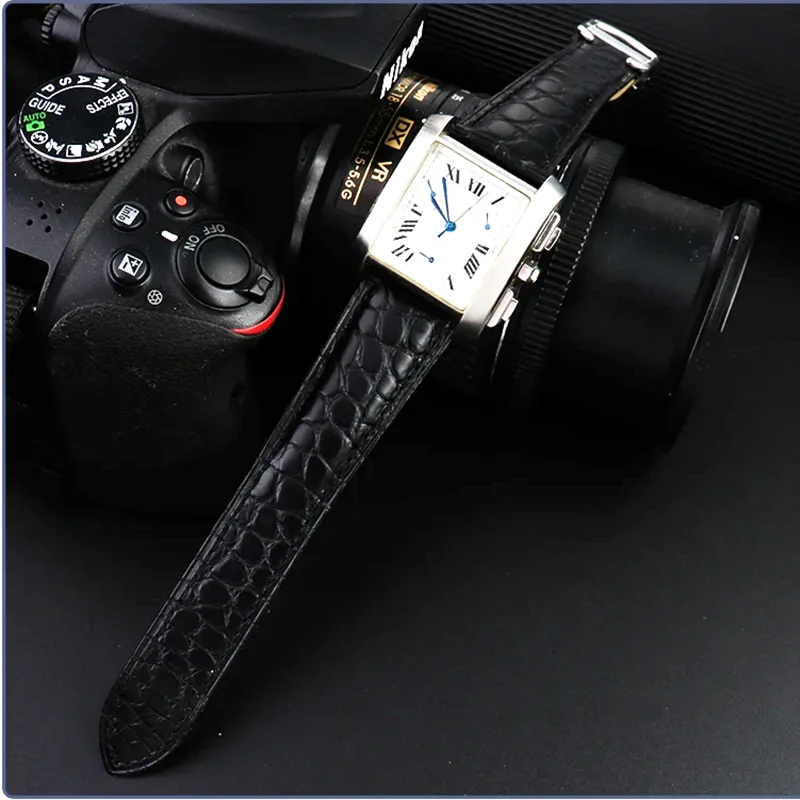 High Quality Crocodile Genuine Leather Watch Strap For Cartier Tank London Solo Leather Watchband Men Women 14 18 20 23 24mm