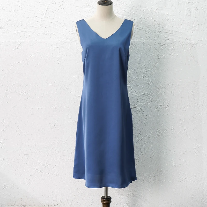 レディースドレス 無地 セクシー Vネック ノースリーブ エレガント サテン パーティードレス 韓国風 原宿風 ベスティードドレス 드레스