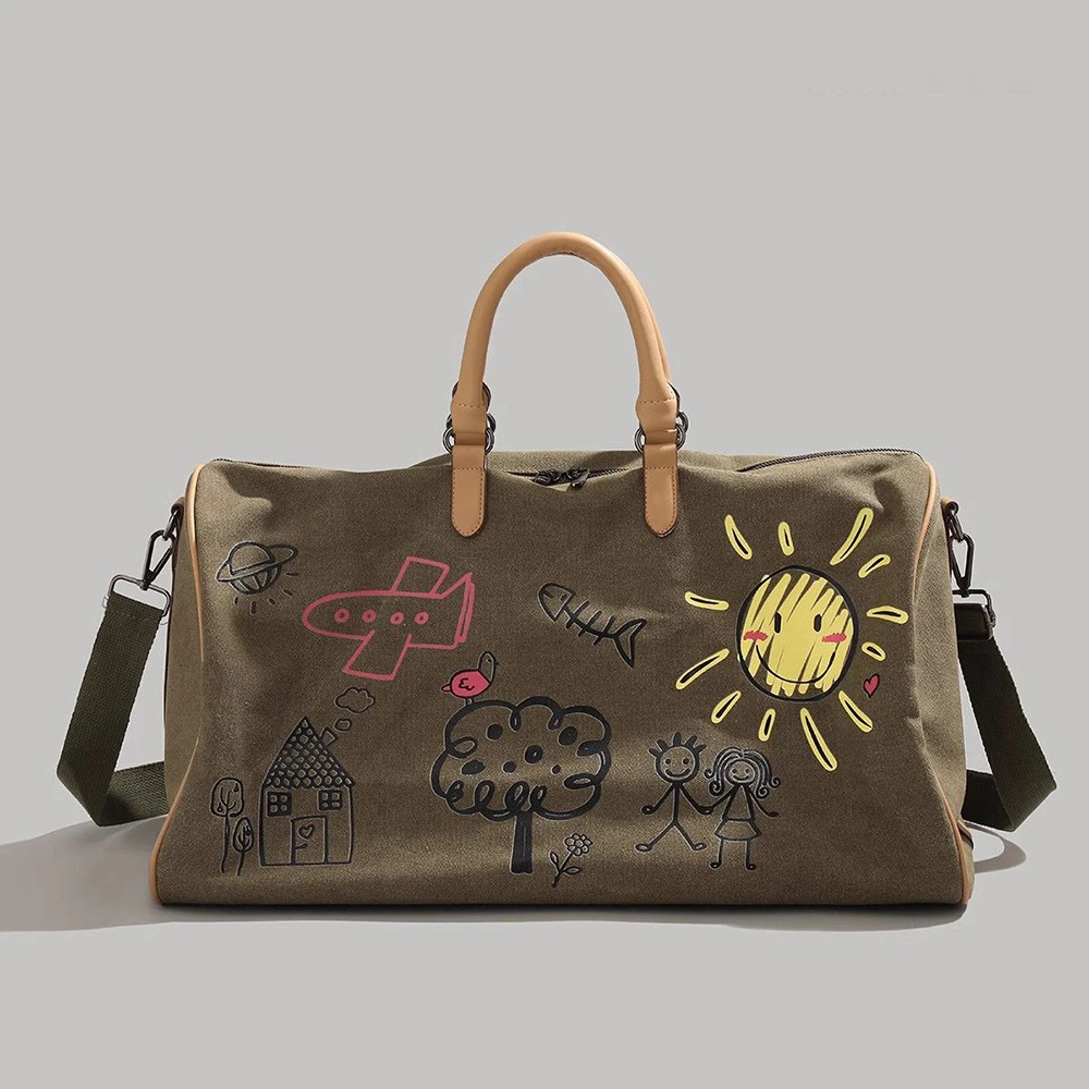 2023 New Boston Canvas Bag Stylish Graffiti Design Can Be Carried or Used on One Shoulder for Travel and Golf