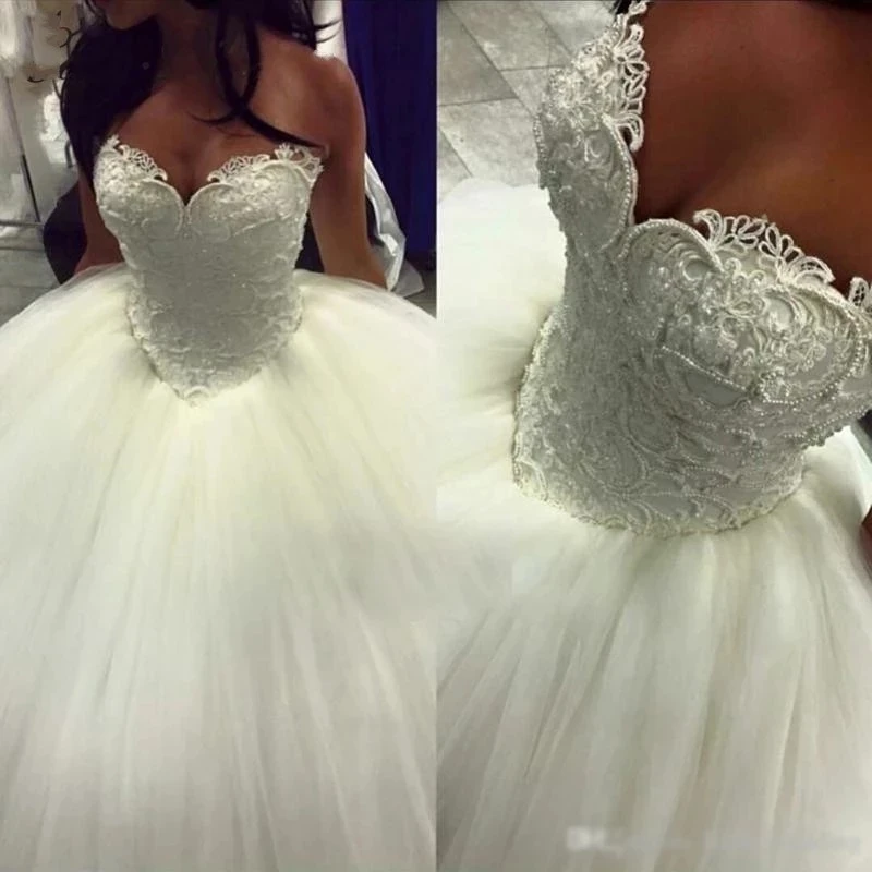 

ANGELSBRIDEP Wedding Dresses Sweetheart Ball Gown Robe de mariee Fashion Applique Pearls Tulle Formal Bridal Gown Hot