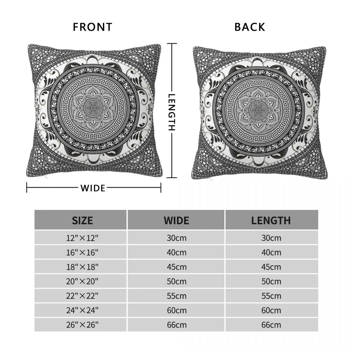 Ornate Black White Key Flower Pillowcase Polyester Linen Velvet Printed Zip Decorative Room Cushion Cover