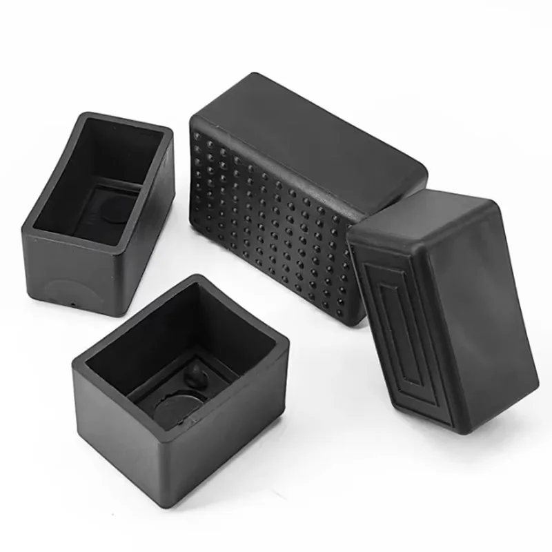 Black Square Silicone Chair Leg Caps PVC Soft Rubber Pipe Sleeve Tube Cap Non-slip Table Foot Dust Cover 10x10mm-100x100mm