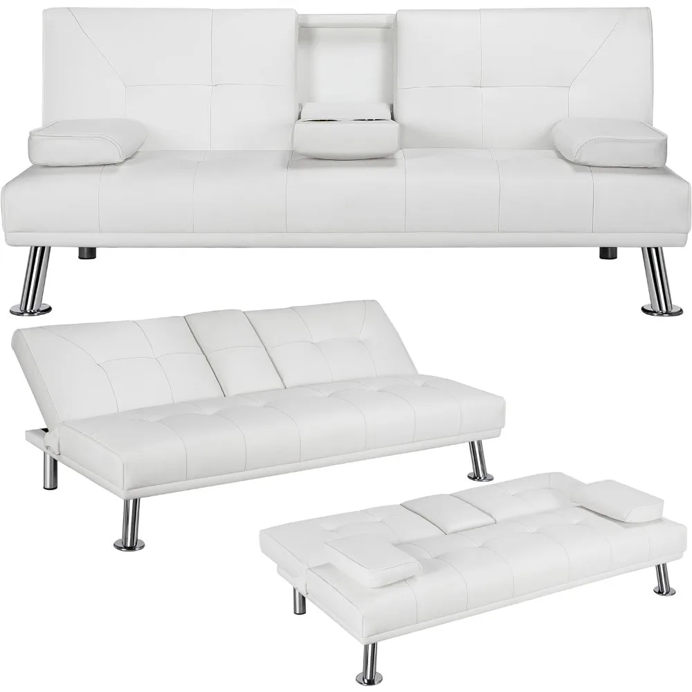 

Futon Sofa Bed Modern Folding Couch for Small Space, Faux Leather Convertible Loveseat Sleeper Bed Daybed Recliner Lounge Sofas