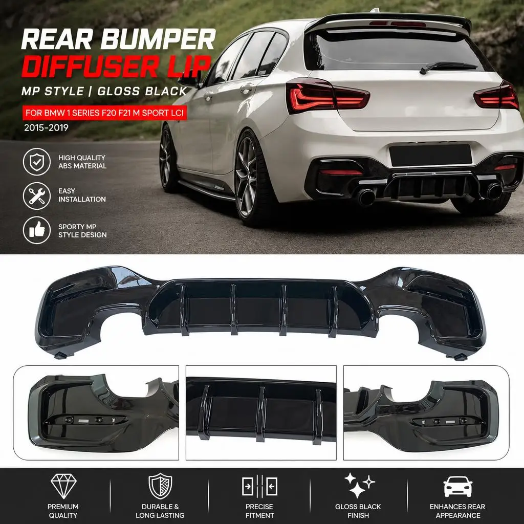 Diffusore per paraurti posteriore per BMW Serie 1 F20 F21 120i 120d 125d 125i M Sport LCI 2015~2019, stile MP, nuovo diffusore posteriore, kit carrozzeria, tuning.