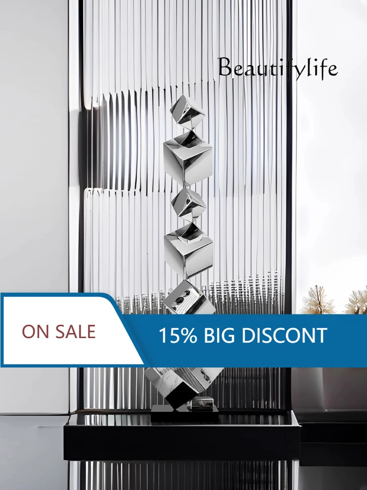 BA Simple Fashion Modern Luxury Figurines Living Room Miniatures Decoration Crafts Geometric Stainless Steel Decor Accessories