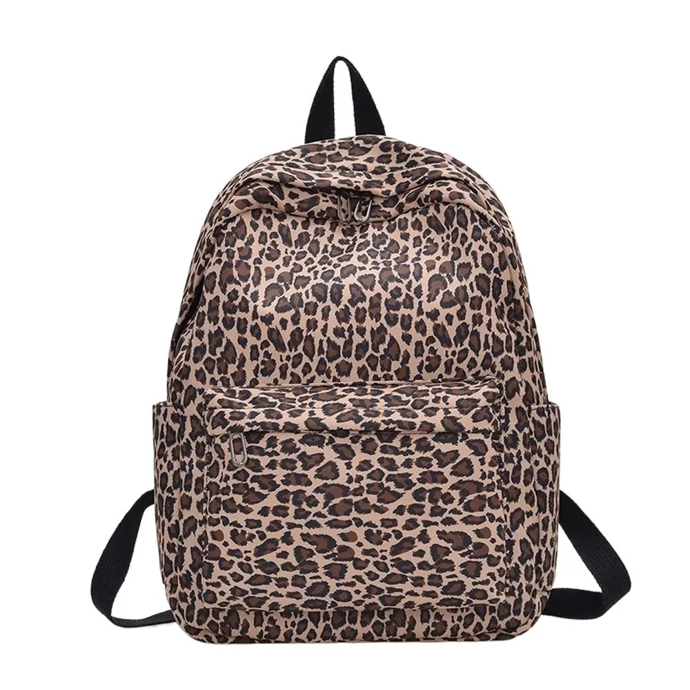 

Lightweight Nylon Leopard Print Backpack Retro Durable Students School Bag Polyester Fixed Webbing Large Capacity Backpack Daily