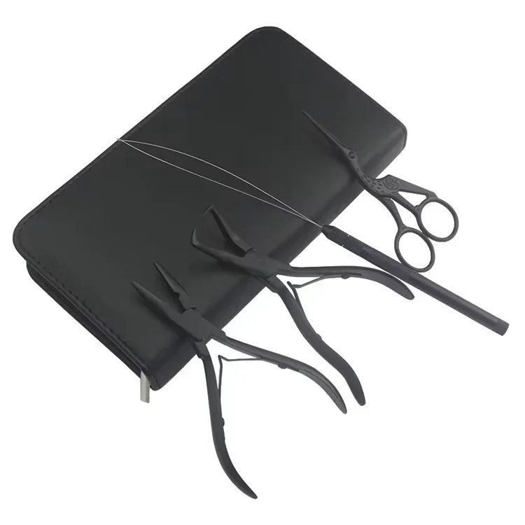 5 stks XUCHANG HARMONY Haarverlenging Tang Kits met Micro Ringen Kralen Opener Dichter Tang Lus en Schaar Regenboog Zwart Goud