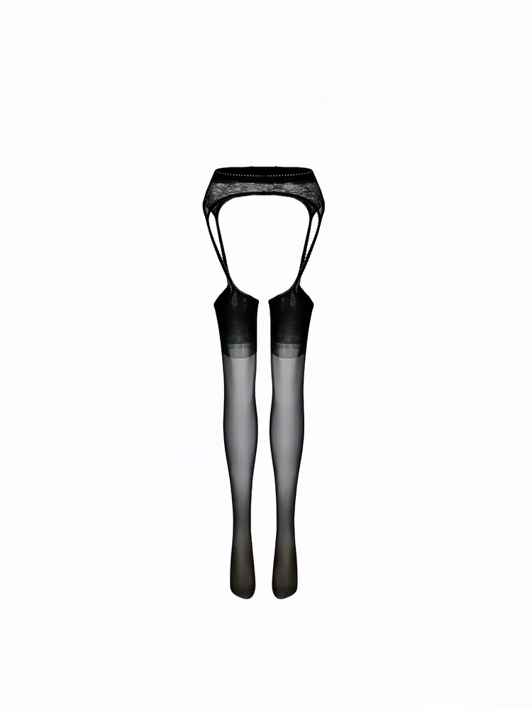 Sexy Black Lace Strapless One-Piece Silk Stockings Women's Ultra-Thin Over-Knee Long Tube Socks Pure Desire Mid-Calf Socks