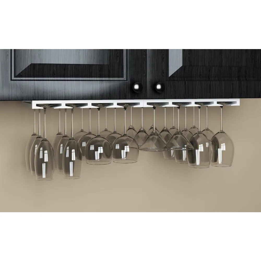 4-Section Under Cabinet Wood Stemware Rack with 12 Glass Storage, White Finish, 10 Inch Deep