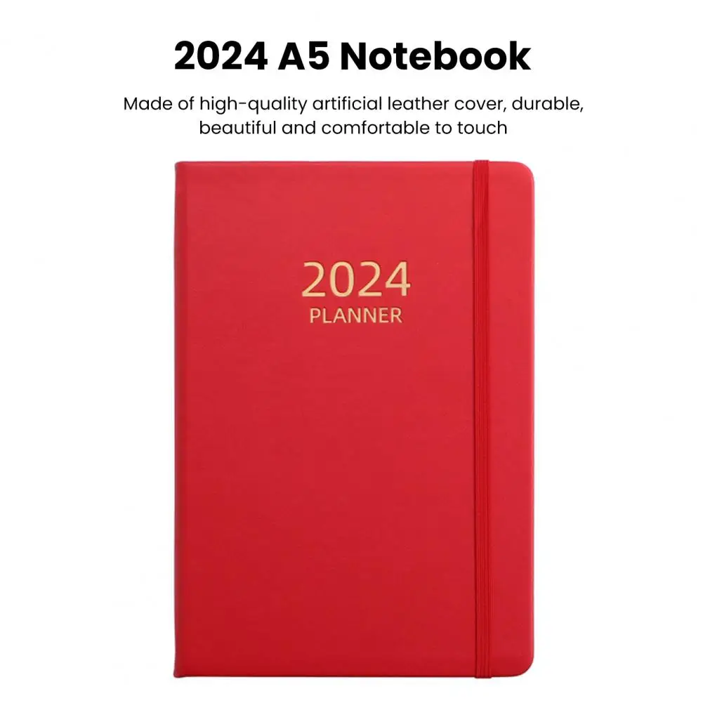 A5 2024 English Planner Ink-proof Paper Notebook 2024 A5 Elegant Faux Leather Hardcover Planner 360 Pages Ink-proof Paper