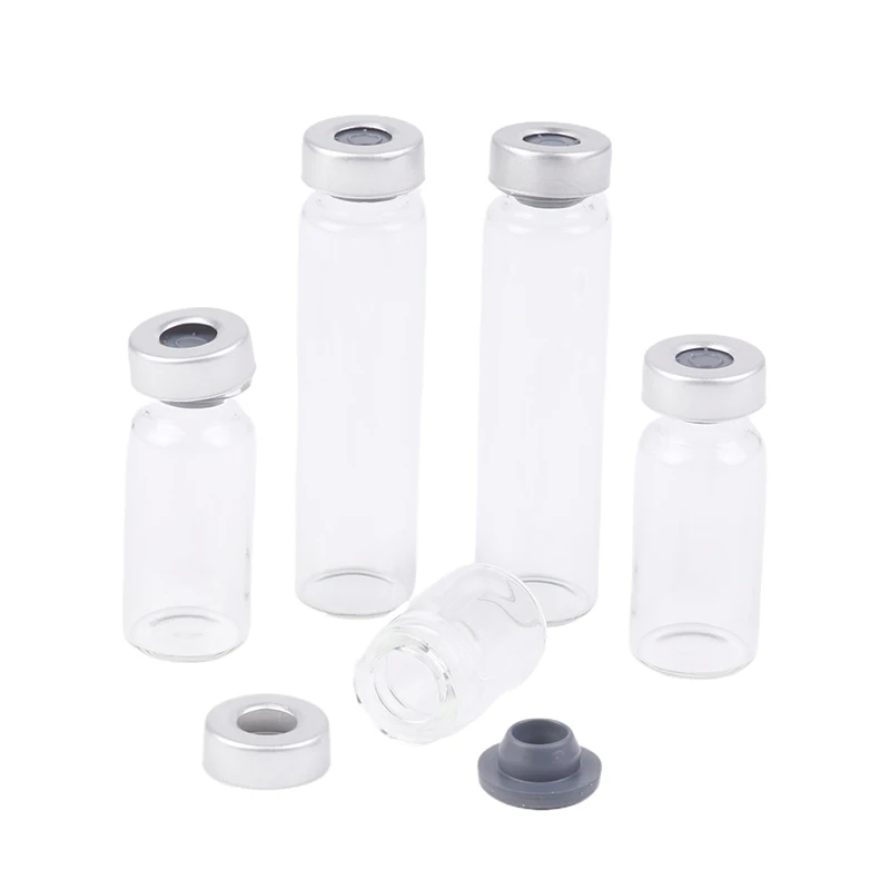 Space-Saving 10-Pack of 5/10/20ml Sealed Sample Vials, Self-Healing Injection Port, Transparent Glass