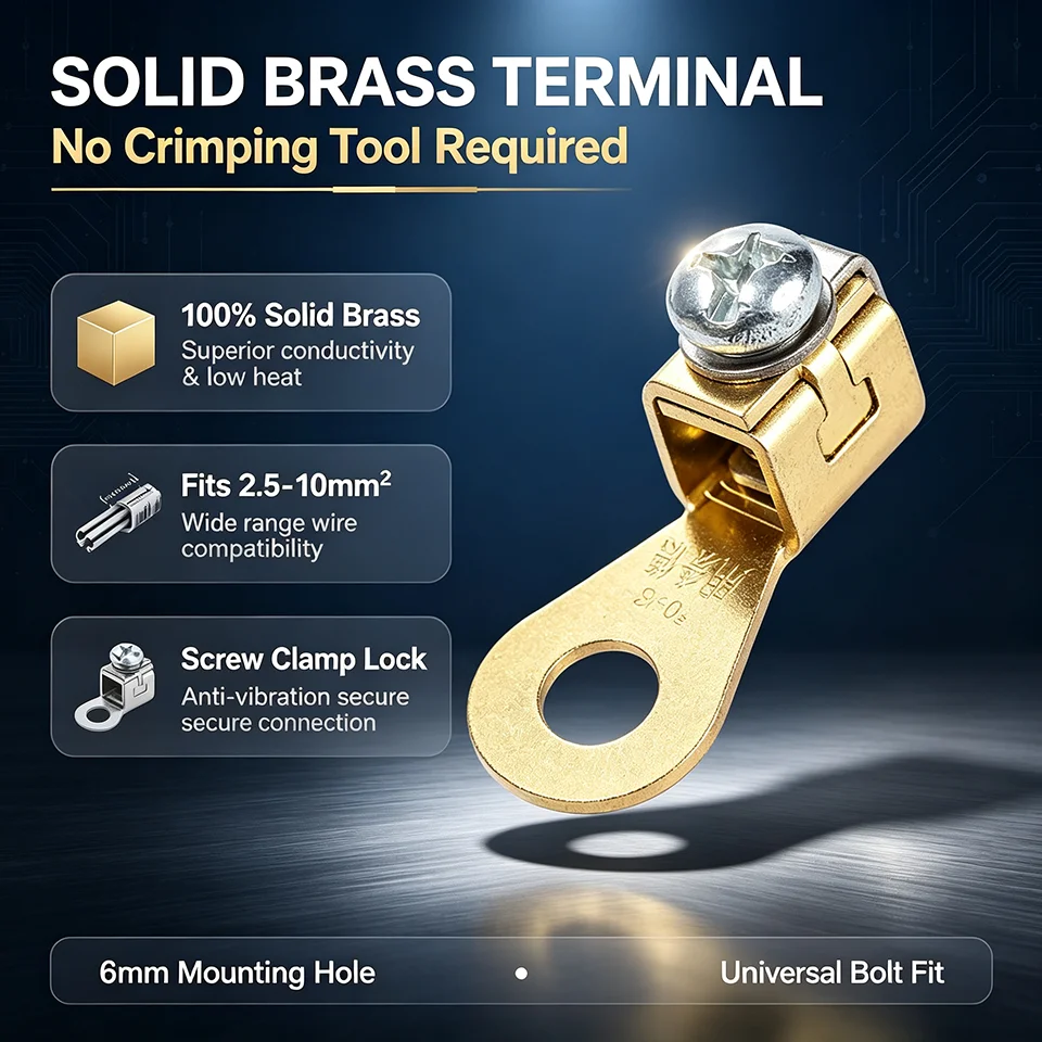 5Pcs Solid Brass Wire Terminals No Crimp Screw Lug Ring Connector Cable Ends Eyelets for Car Battery Solar Audio 2.5-10mm²