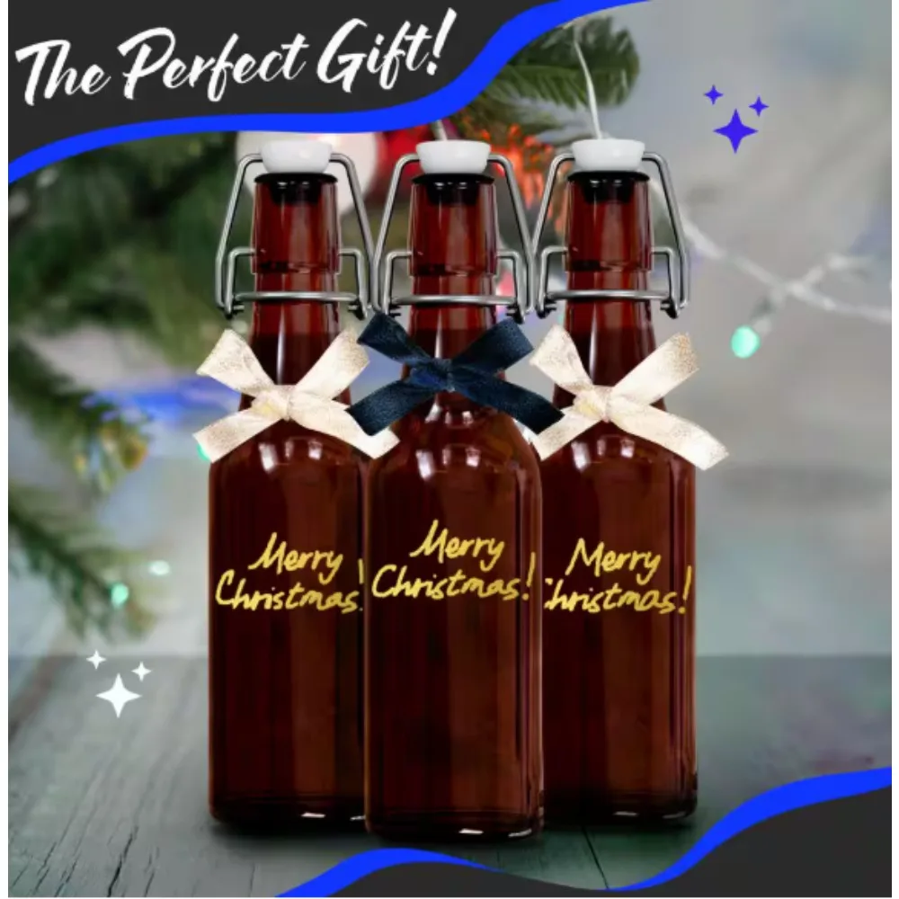 

Янтарные стеклянные пивные бутылки с поворотным верхом, щеткой для бутылок, воронкой и маркером