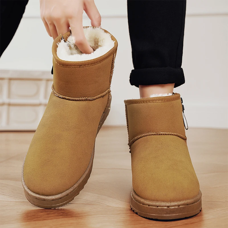 Brown Men's Winter Boots Outdoor Warm Plush Snow Boots Men Fur Ankle Boots for Women Slip On Cotton Shoes botas masculino