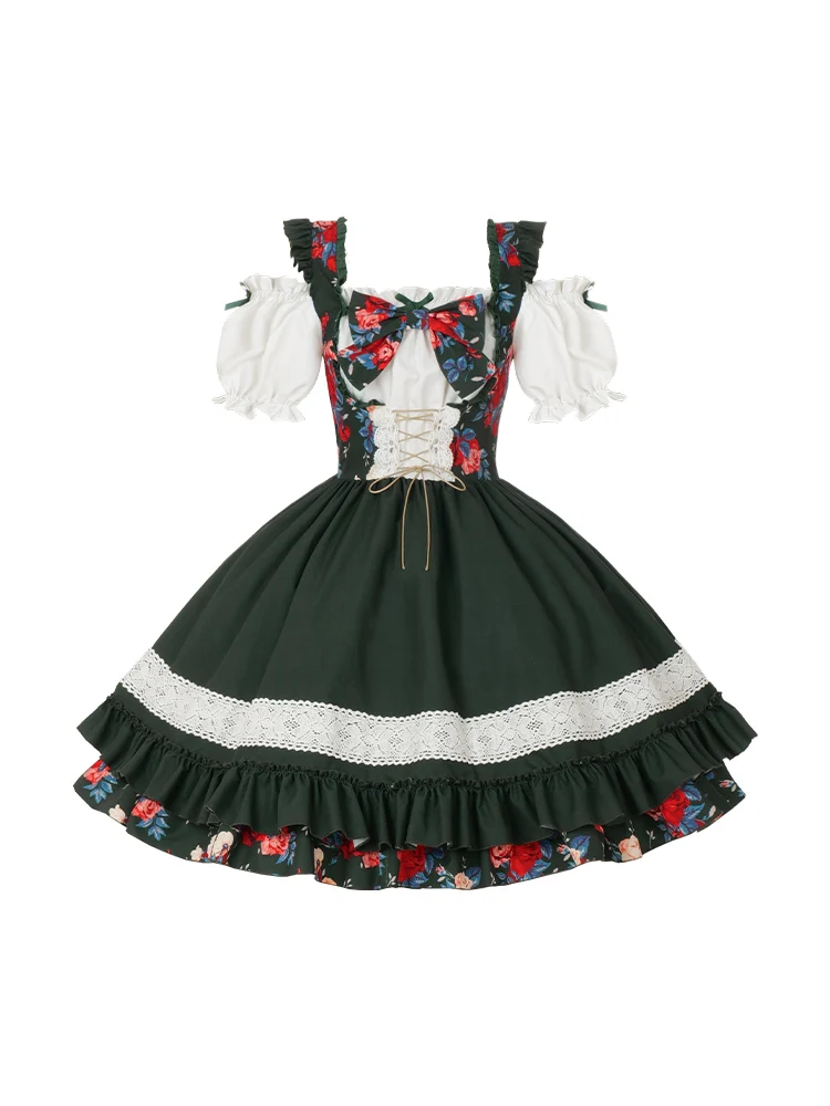 Original Lolita Sweet Fake Two Piece Lo Dress Cos Japanese Cute Countryside Style Op Dress With Puji