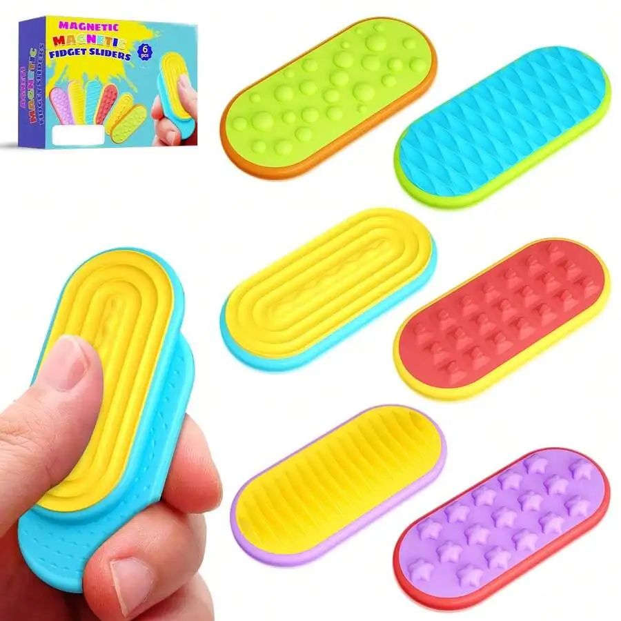 

6-Pack Magnetic Fidget Sliders – Silicone Sensory Stress Relief Toys For Adults & Teens, Pocket-Size Travel & Office Desk
