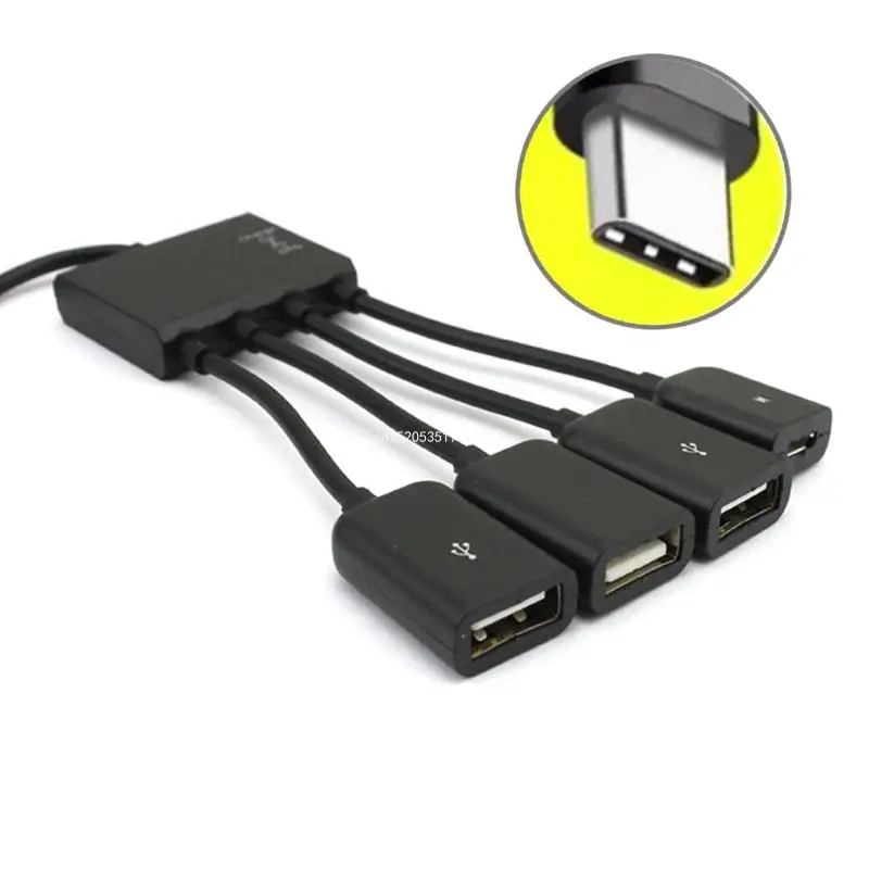 4 Port MicroUSB TypeC Power OTG Extenders Hub Cable Black For Tablets Smartphones Charging Connection Dropship