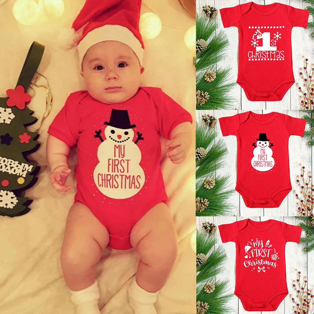 My First Christmas Newborn Cotton Bodysuit Baby Girls Boys Merry Christmas Jumpsuit Outfit Clothes Cute Toddler Xmas Overalls