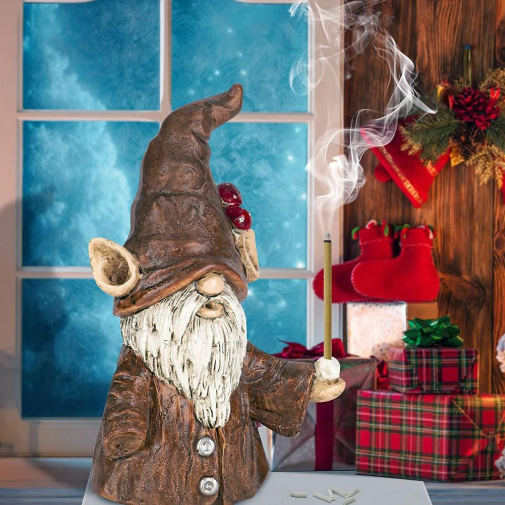 

Resin Gnome Incense Burner Holder for Stick Cone Cute Desktop Decoration Statues Home Office Christmas Gift
