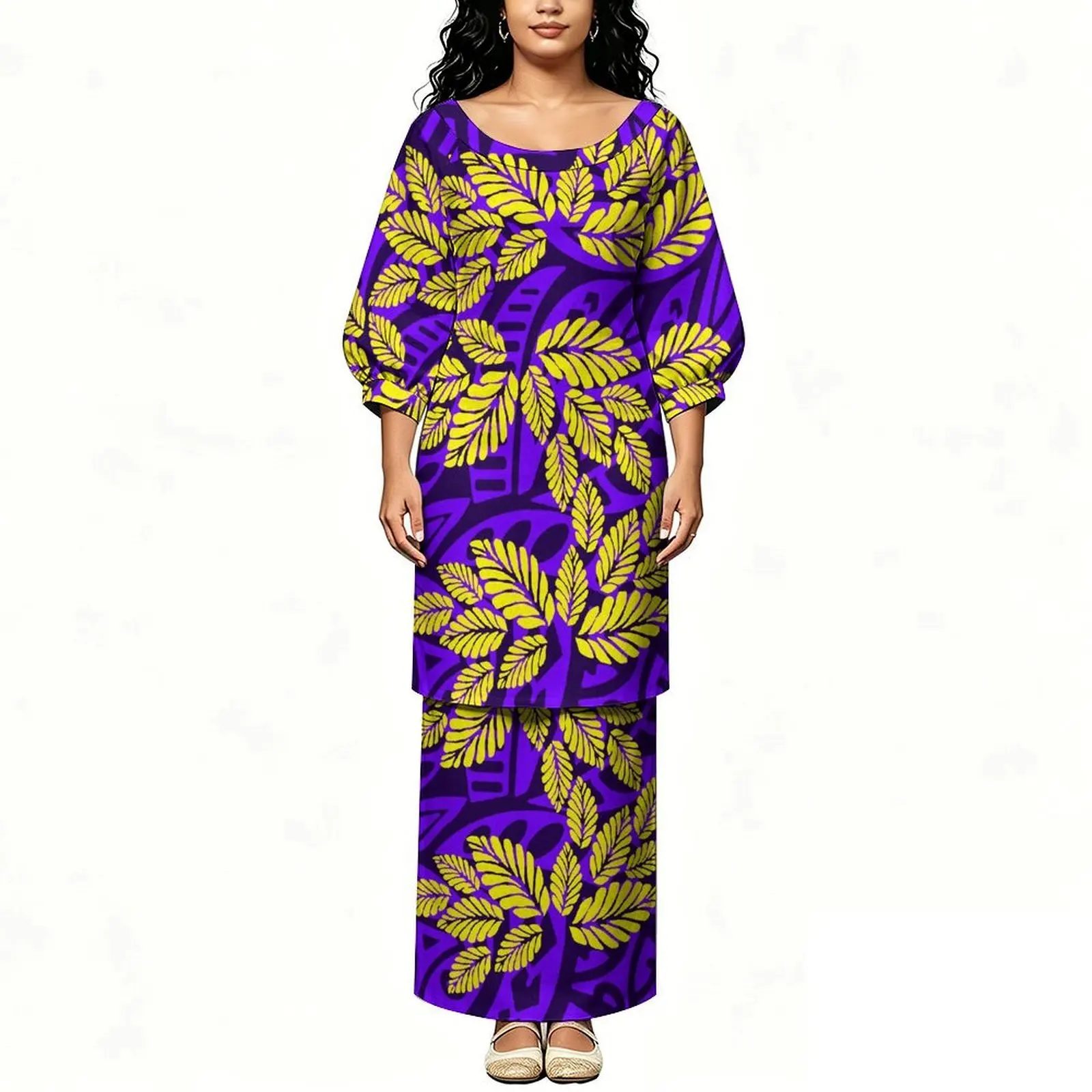 Newly Designed Polynesian Island Custom Women'S Short-Sleeved Tops And Long Dresses Samoa Holiday Party Puletasi Dress