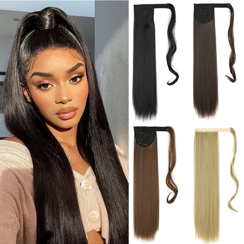 

My-Diva Synthetic Long Straight Ponytail Clip In Hair Extensions 22 34" Wrap Around Heat Resistant Pony Hairpiece For Women