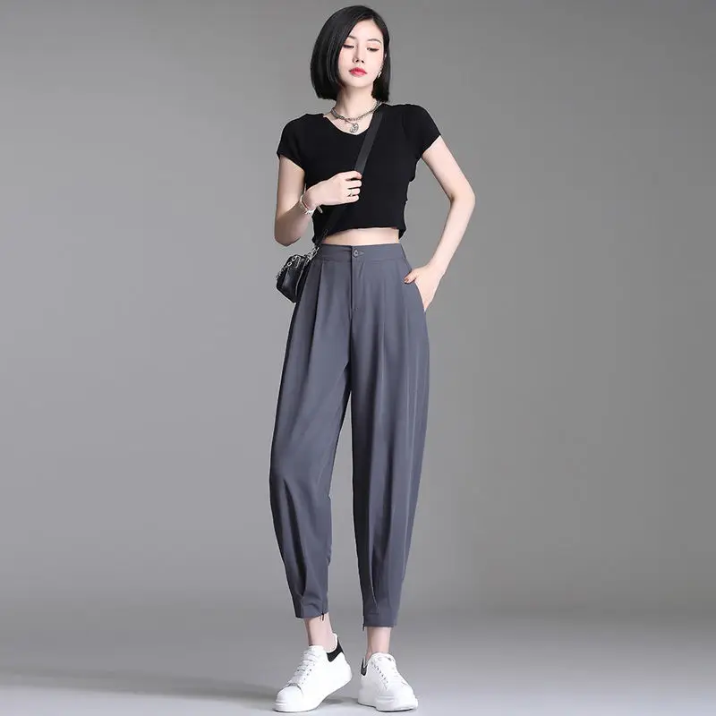 女性のズボン仕立てハーレムワークドレスクラシックヴィンテージ弾性 Y2k ストリート韓国ファッション G スラックスオフィスパンツ女性のための