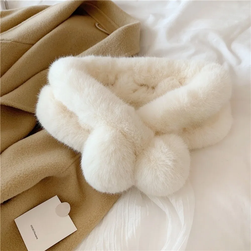 

Fashion Fluffy Pompom Women Winter Scarf Thick Warm Plush Cross Neck Scarf Soft Windproof Shawl Scarves