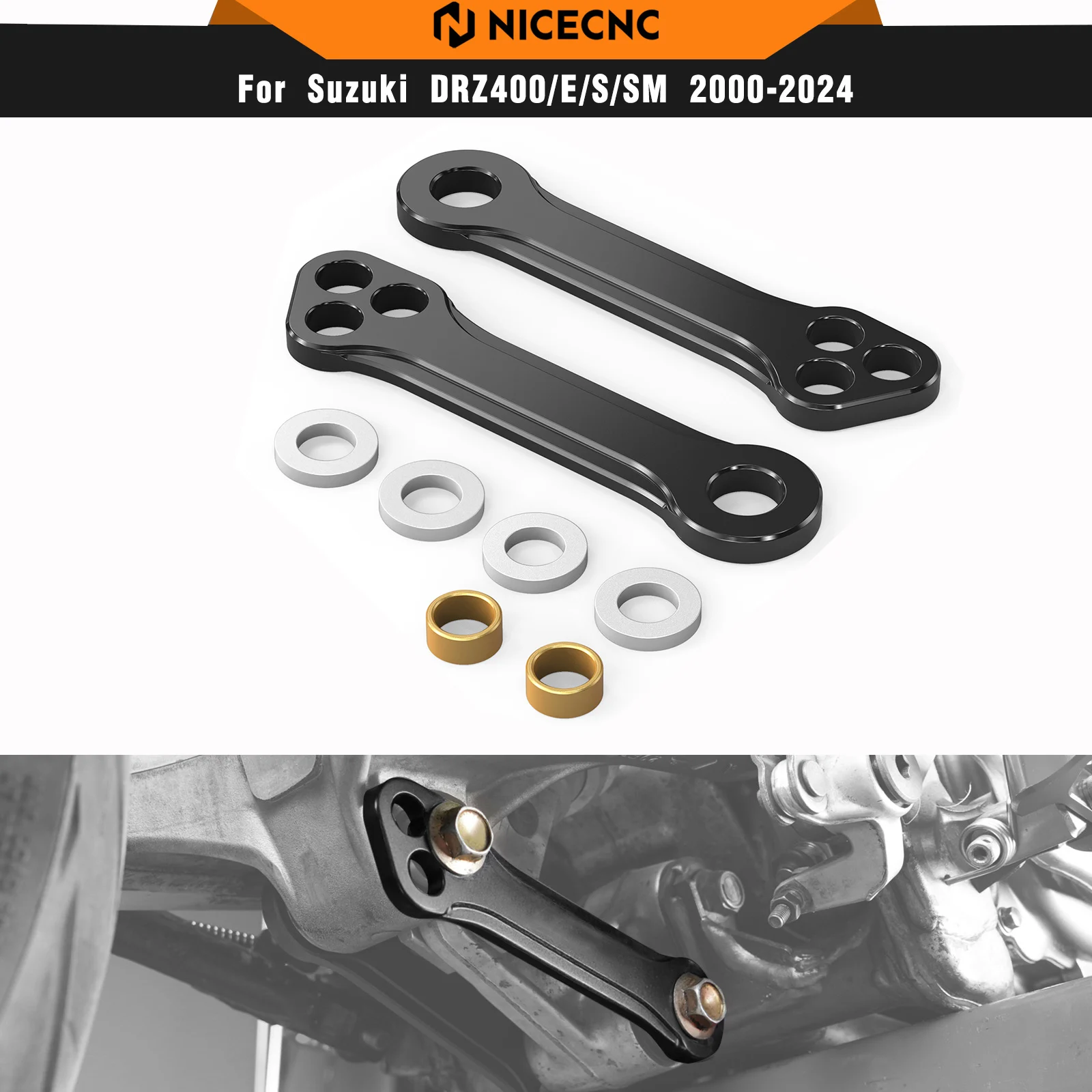 

NICECNC Adjustable Lowering Drop Link Kit For Suzuki DRZ400 E S SM DRZ400E DRZ400S DRZ400SM DRZ 400E 400S 400SM 2000-2024 Black