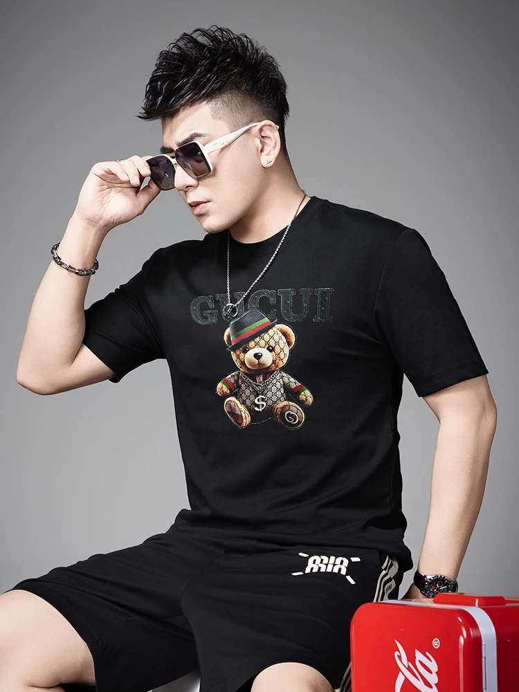 

Мужская повседневная футболка с коротким рукавом, модная, с круглым вырезом, с принтом в виде медведя, летняя, уличный стиль, стандартный крой, удобная, из хлопка.