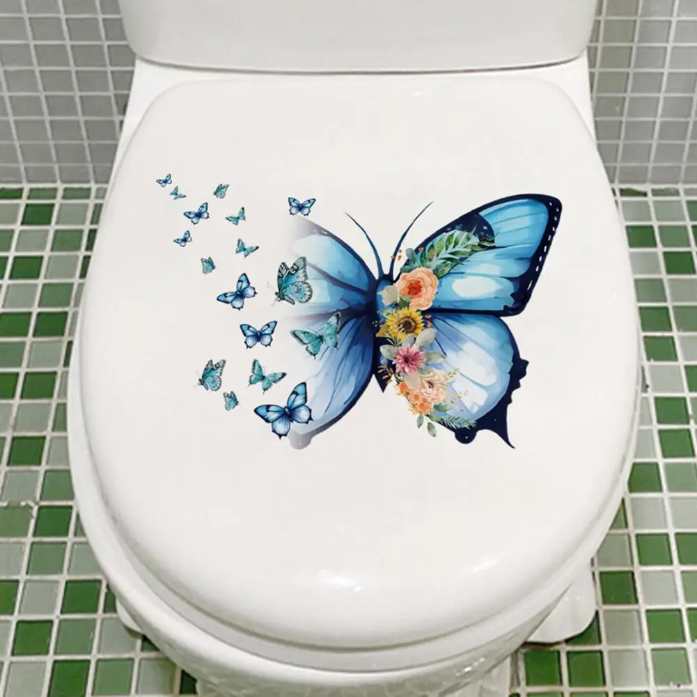 Butterfly Sticker Removable Toilet Sticker Waterproof Toilet Lid Sticker Strong Adhesive Easy-peel Butterfly Decal for Wall