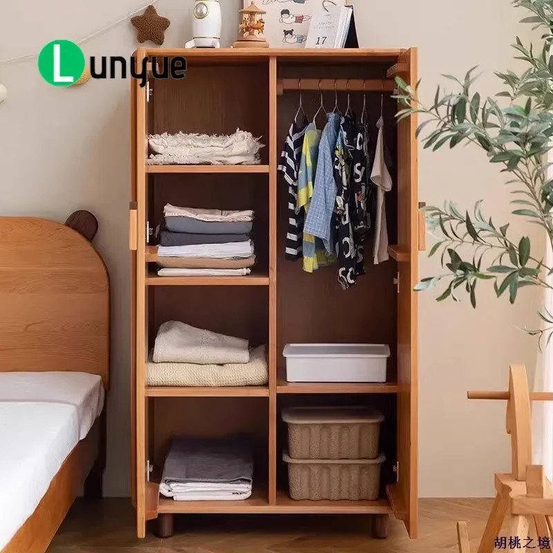 Nordic Solid Wood Bear Wardrobe Low Cabinet for Kids Bedroom Storage Locker Baby Boy Girl Furniture Cute Animal Design